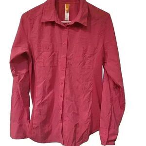 Lucy Women's Hot Pink Nylon/Spandex Long Sleeve Button Down Shirt EUC sz M